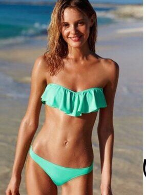 Victoria's Secret | Aqua Strapless Flounce Bikini Top | Size Medium